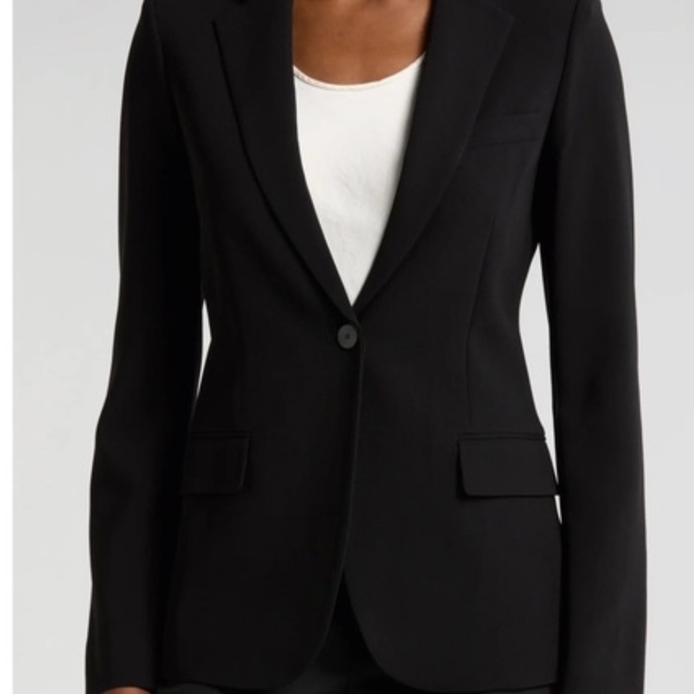 Theory Black Wool Blend One Button Blazer Size 6
